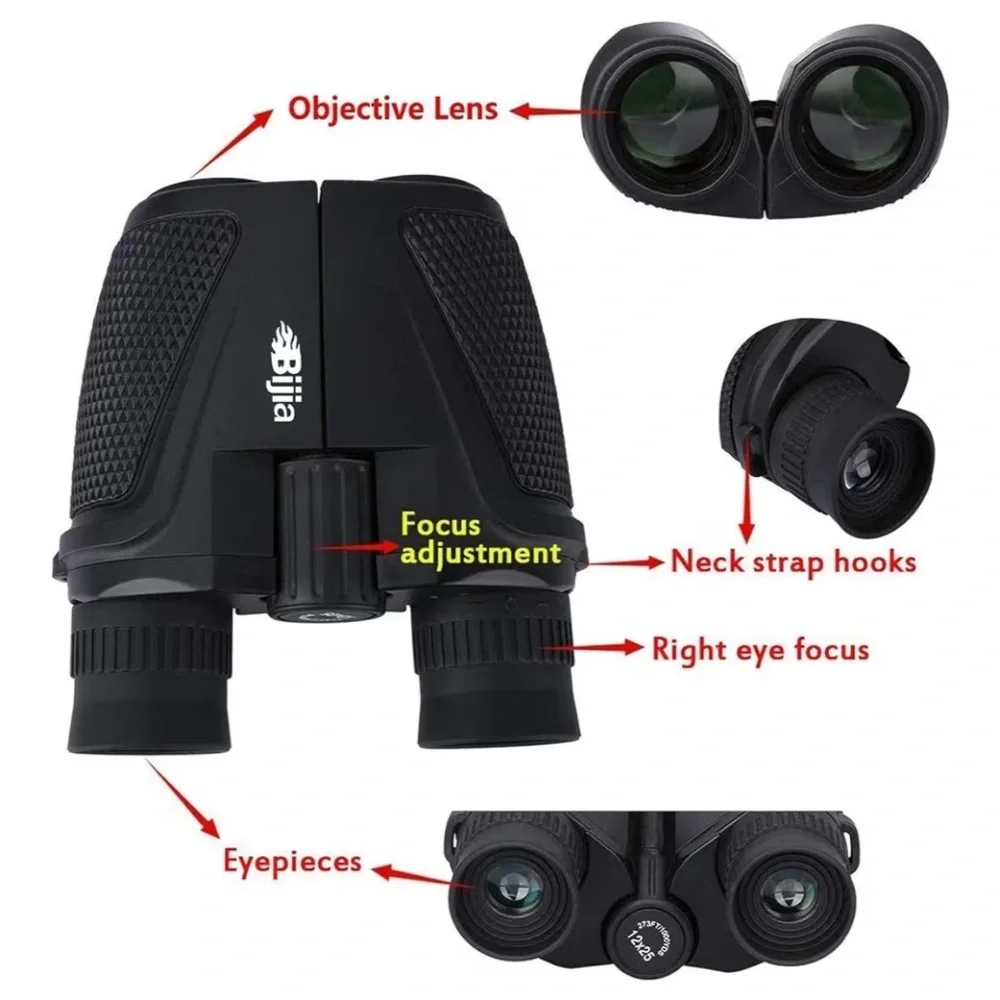 G4Free Bijia Compact Binoculars 12x25 Small Lightweight Outdoors Hiking Travel